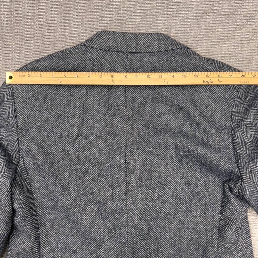 Vintage Made in USA Herringbone Tweed Blazer Grey Blue Elbow Patches 44L